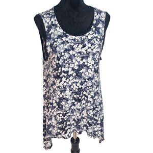 Simply Vera Vera Wang Wh Sleeveless Floral Print Asymmetrical Hem Tank Top L